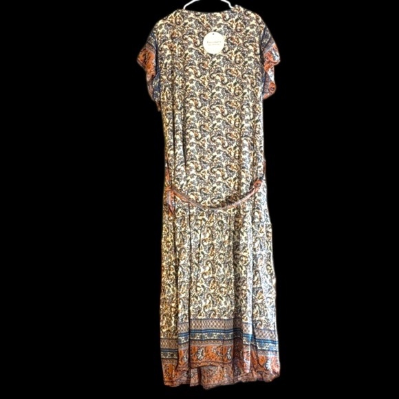 NWT-Bohemian Floral Maxi Dress with Orange and Blue Accents - Picture 3 of 13